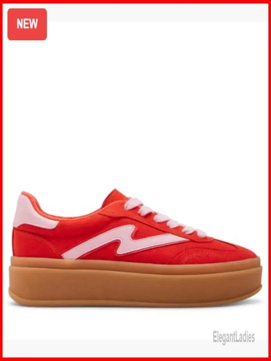 Women's Platform Sneakers with 2.5 Inch Heel, Fabric Upper, Lace-Up Closure - Picture 6 of 7